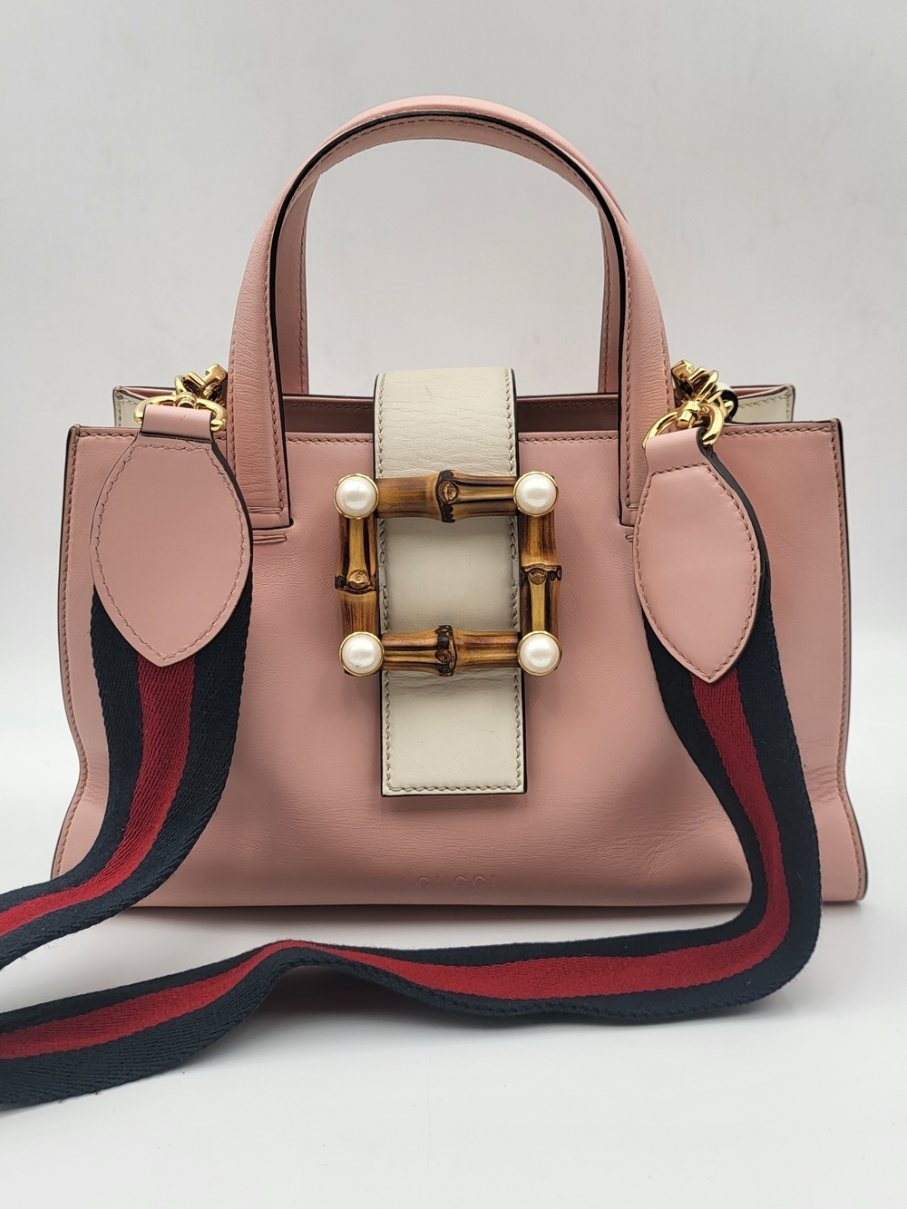 GUCCI Pink Leather Top Handle Bamboo Buckle Small Tote Bag. Authentic !!!